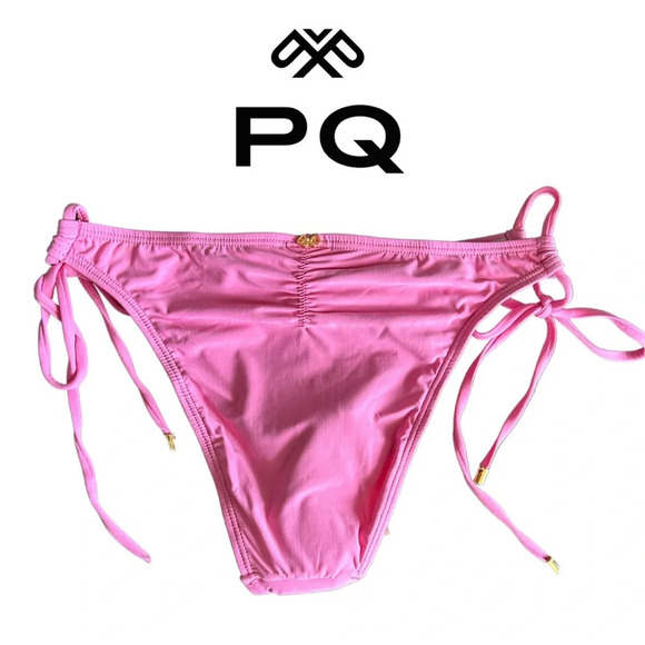 🛍️3/$40 PQ Luxury Swimwear Bubble Gum  Pink Swimsuit Bottom Back Shirring  Small - Picture 2 of 6
